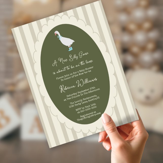 Sage Green a New Silly Goose Baby Shower  Invitation (Creator Uploaded)