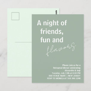 Sage Green a night of fun friends Rehearsal Dinner Postcard