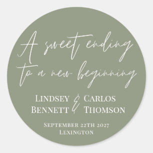 Sage green A sweet ending to a new beginning Classic Round Sticker