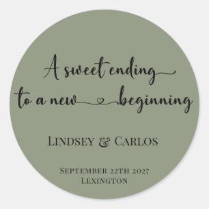 Sage green A sweet ending to a new beginning Classic Round Sticker