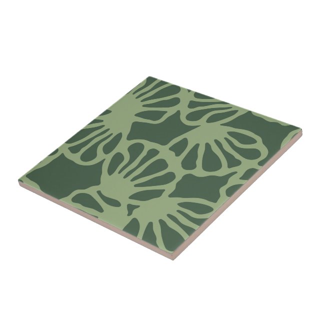 Sage Green Abstract Coral Floral Seamless Pattern Ceramic Tile (Side)