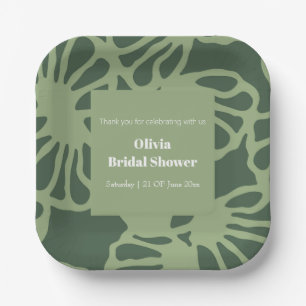 Sage Green Abstract Coral Floral Seamless Pattern Paper Plates