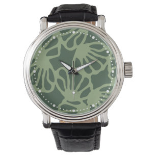 Sage Green Abstract Coral Floral Seamless Pattern Watch