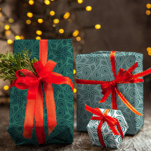 Sage Green Abstract Floral Paisley Pattern Trendy Wrapping Paper Sheets