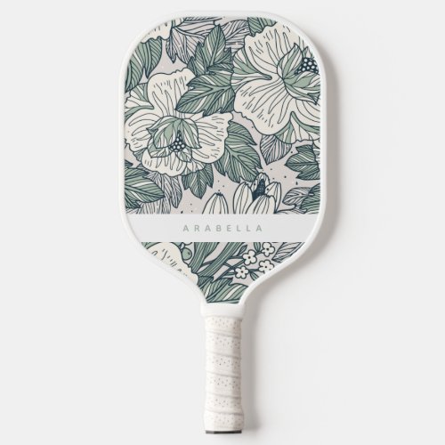 Sage Green Abstract Floral Pickleball Paddle