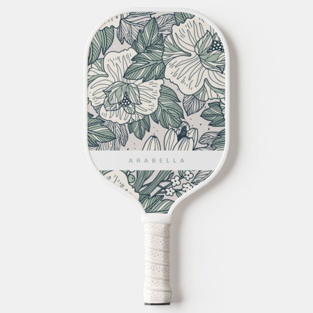 Sage Green Abstract Floral Pickleball Paddle (Front)