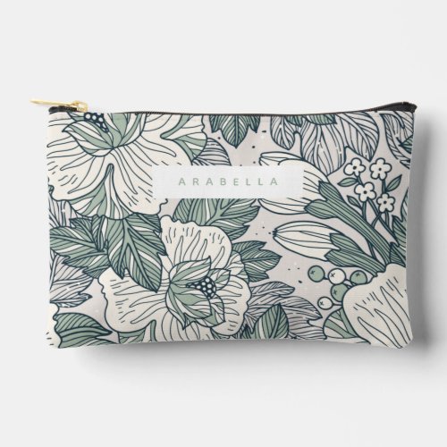 Sage Green Abstract Line Art Floral Accessory Pouch