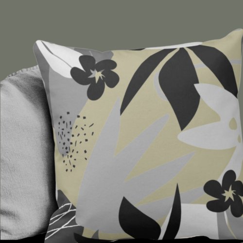 Sage Green Abstract Tropical Floral Designer Throw Pillow