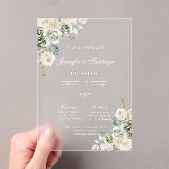 Sage green acrylic wedding  acrylic invitations (Insitu (Handheld))