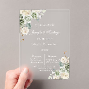 Sage green acrylic wedding  invitations