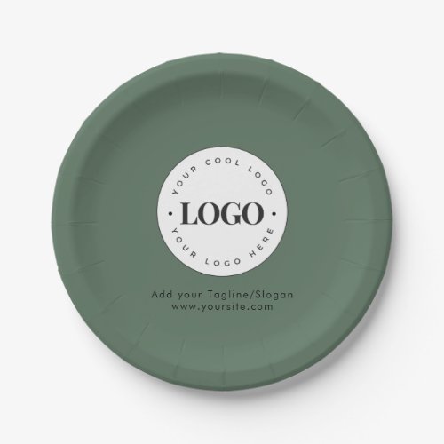 Sage Green Add Custom Business Company Logo Party Paper Plates