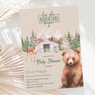 Sage Green Adventure Awaits Mountains Baby Shower Invitation