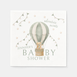 Sage Green Adventure Teddy Bear Baby Boy Shower Napkins
