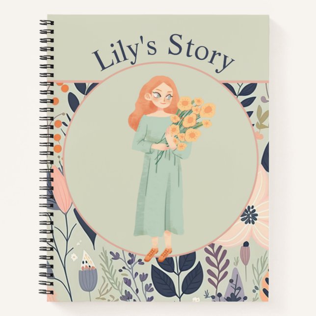 Sage Green Aesthetic Floral Illustration Journal (Front)