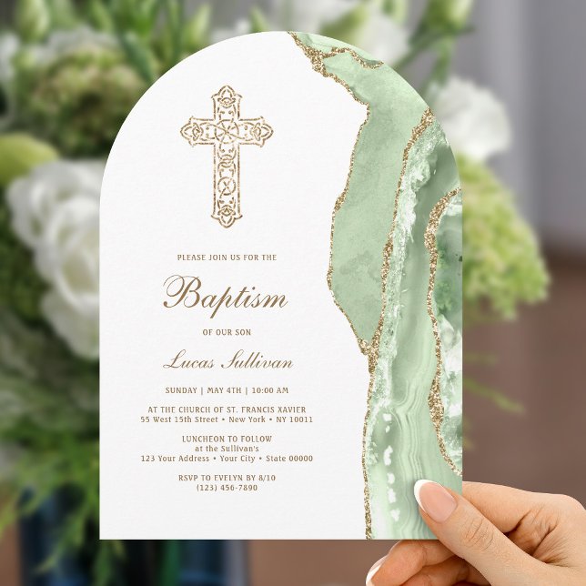Sage Green Agate Baptism Invitation (Creator Uploaded)