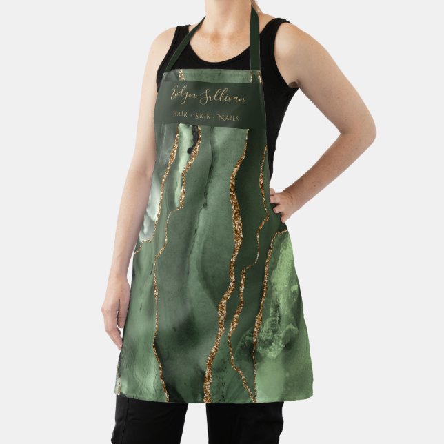 Sage green agate beauty professional apron (Insitu)