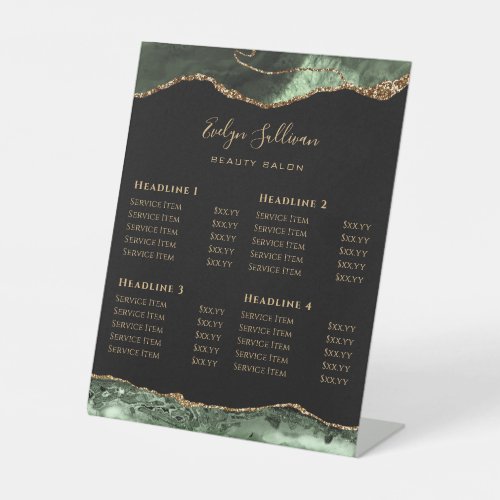 Sage Green Agate Beauty Salon Price List Pedestal Sign