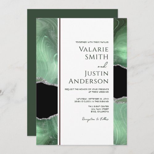 Sage Green Agate Budget Wedding All in One Invitation