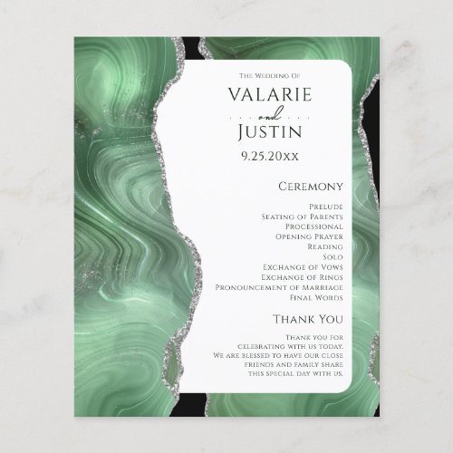 Sage Green Agate Gold Glitter Wedding Program