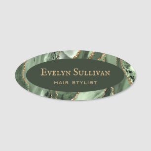 Sage green agate name tag