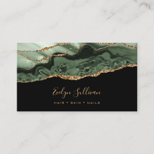 Sage green agate on black business card