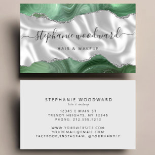 Sage Green Agate Silver Glitter Luxury Stylist Business Card