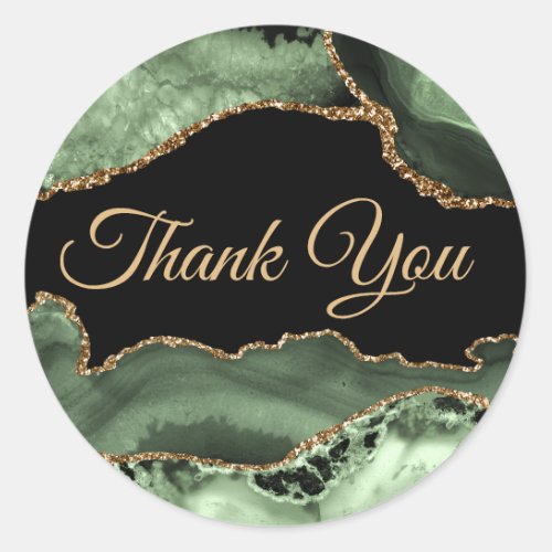 Sage Green Agate Thank you Classic Round Sticker