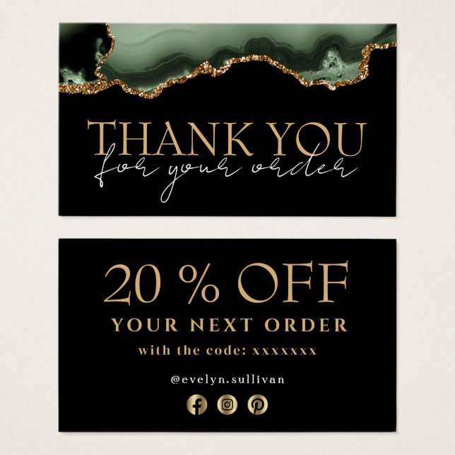 sage green agate thank you discount card (Front & Back)