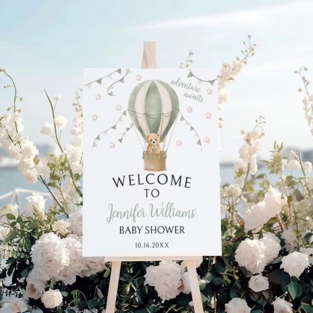 Sage Green Air Balloon Baby Shower Welcome Sign (Creator Uploaded)