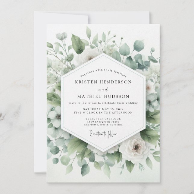 Sage Green Airy Botanical Wedding Invitation (Front)