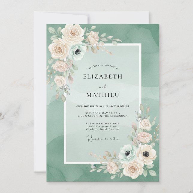 Sage Green Airy Romantic Wedding Invitation (Front)