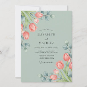 Sage Green Airy Tulip Spring Wedding Invitation