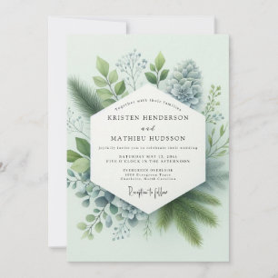 Sage Green Airy Winter Wedding Invitation