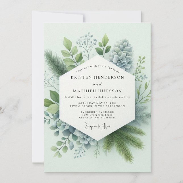 Sage Green Airy Winter Wedding Invitation (Front)
