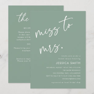Sage Green All-in-One Miss to Mrs. Bridal Shower Invitation