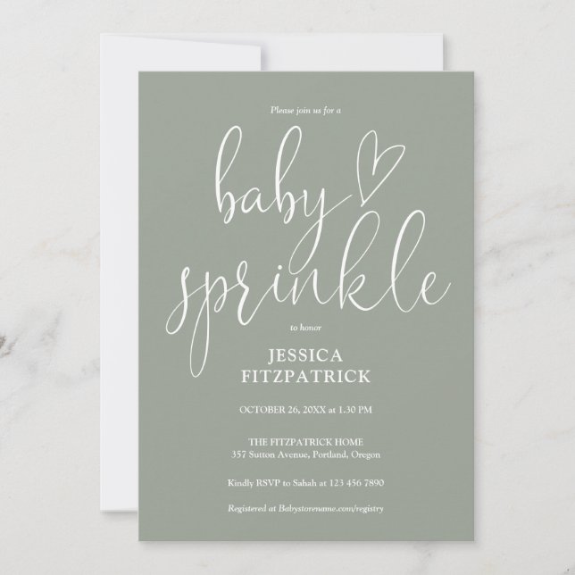 Sage Green All In One QR Code Baby Sprinkle Shower Invitation (Front)