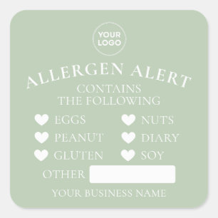Sage Green Allergy Alert Bakery Cake Food Sticker