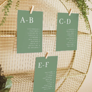 Sage Green Alphabetical Wedding Seating Chart Card