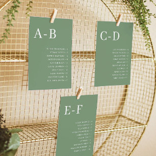 Sage Green Alphabetical Wedding Seating Chart Card