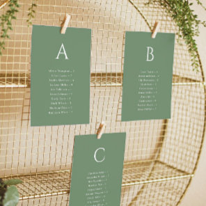 Sage Green Alphabetical Wedding Seating Chart Card