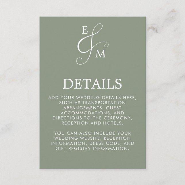 Sage Green Ampersand Wedding Enclosure Card (Front)