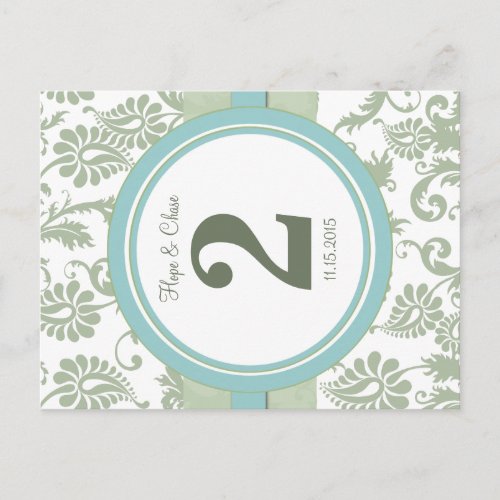 Sage Green and Aqua Table Number