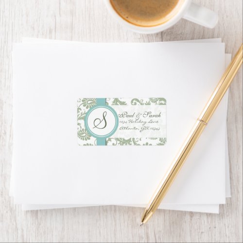 Sage Green and Aqua Wedding address label for rsvp