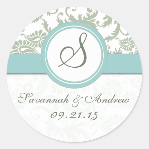 Sage Green and Aqua Wedding Sticker