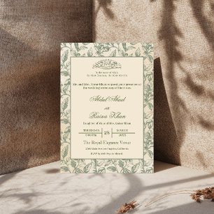 Sage Green and Beige Floral Islamic Muslim Wedding Invitation