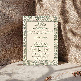 Sage Green and Beige Floral Islamic Muslim Wedding Invitation