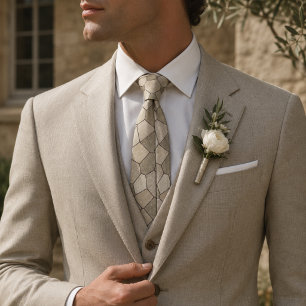 Sage Green and Beige Marble Stone Mosaic Neck Tie