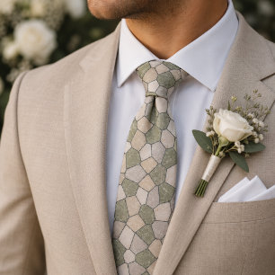 Sage Green and Beige Marble Stone Mosaic Neck Tie
