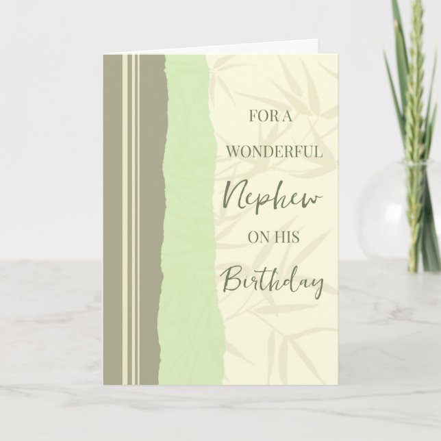 Sage Green and Beige Nephew Birthday Card (Front)