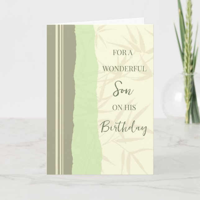 Sage Green and Beige Son Birthday Card (Front)